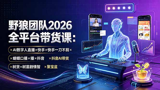 野狼团队2026全平台带货课-7月：AI数字人直播×快手一刀不剪×蝴蝶口播×抖音AI带货×树苗剧情智剪×聚宝盆-天韵资源网