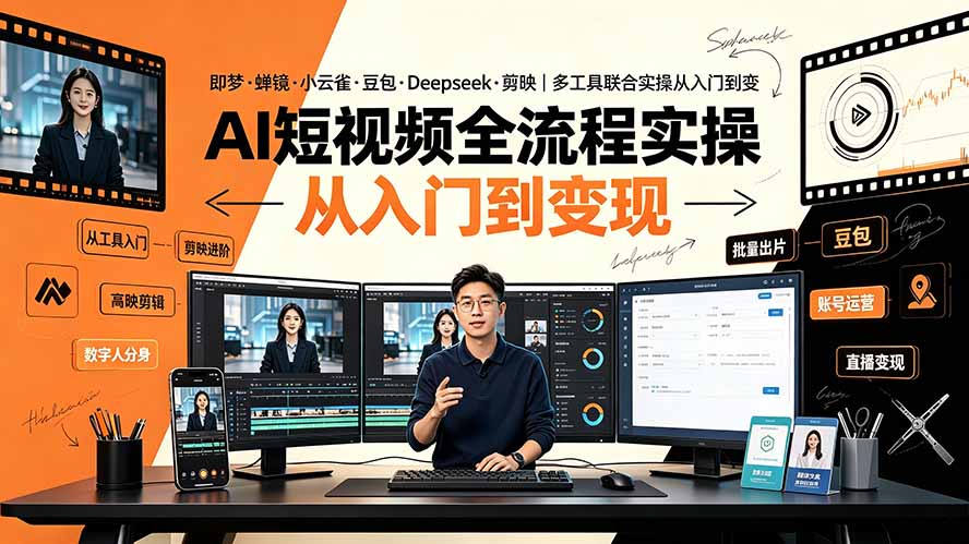 AI短视频全流程实操：即梦·蝉镜·小云雀·豆包·Deepseek·剪映｜多工具联合实操从入门到变现-天韵资源网