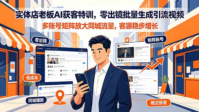 实体店老板AI获客特训，零出镜批量生成引流视频，多账号矩阵放大同城流量，客源稳步增长-天韵资源网