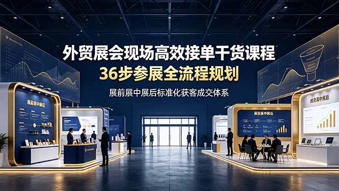 外贸展会现场高效接单干货课程，36步参展全流程规划，展前展中展后标准化获客成交体系-天韵资源网