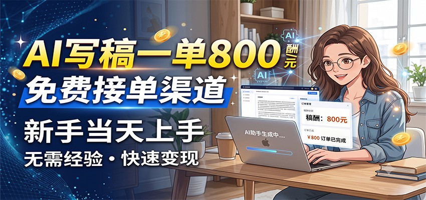AI写稿一单800，免费接单渠道，一单一结几十到上千，新手当天上手-天韵资源网