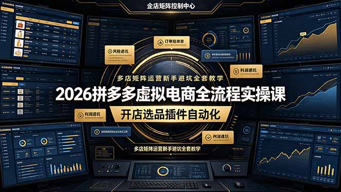 2026拼多多虚拟电商全流程实操课，开店选品插件自动化，多店矩阵运营新手避坑全套教学-天韵资源网