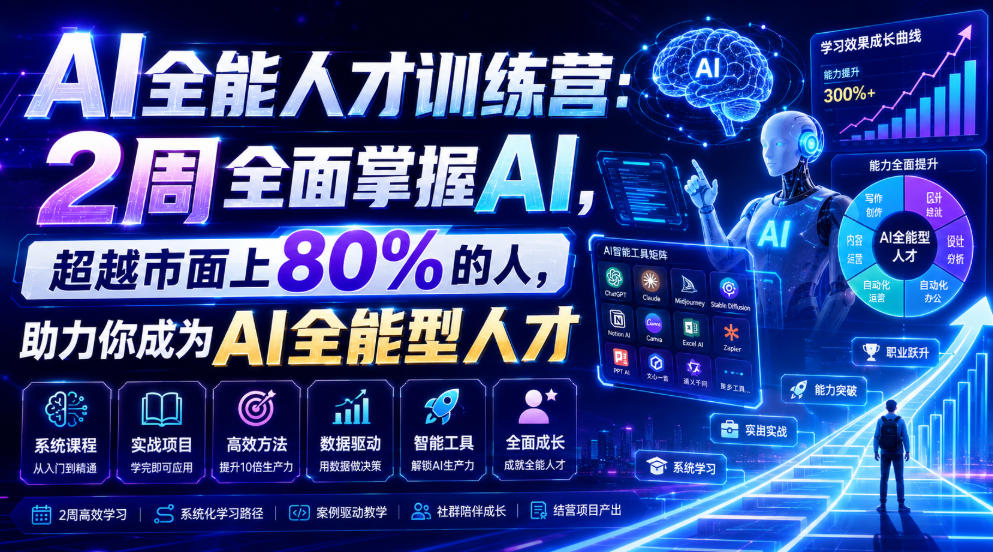 AI全能人才训练营：2周全面掌握AI，超越市面上80%的人，助力你成为AI全能型人才-天韵资源网