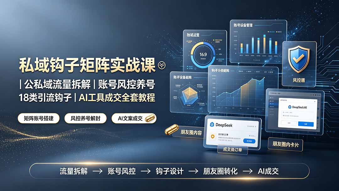 私域钩子矩阵实战课〓公私域流量拆解｜账号风控养号｜18类引流钩子｜AI工具成交全套教程-天韵资源网