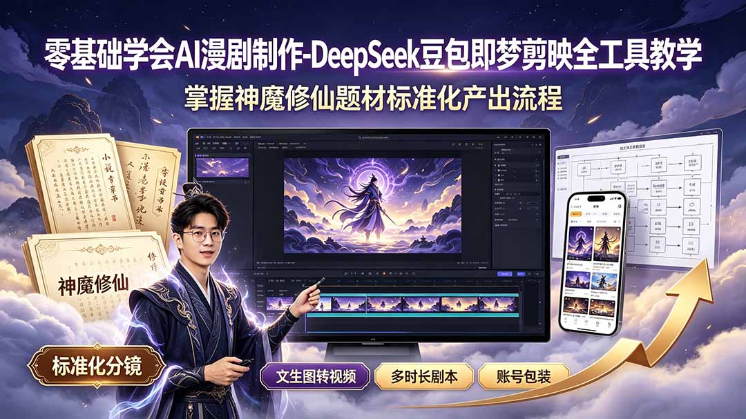 零基础学会AI漫剧制作-DeepSeek豆包即梦剪映全工具教学,掌握神魔修仙题材标准化产出流程-天韵资源网
