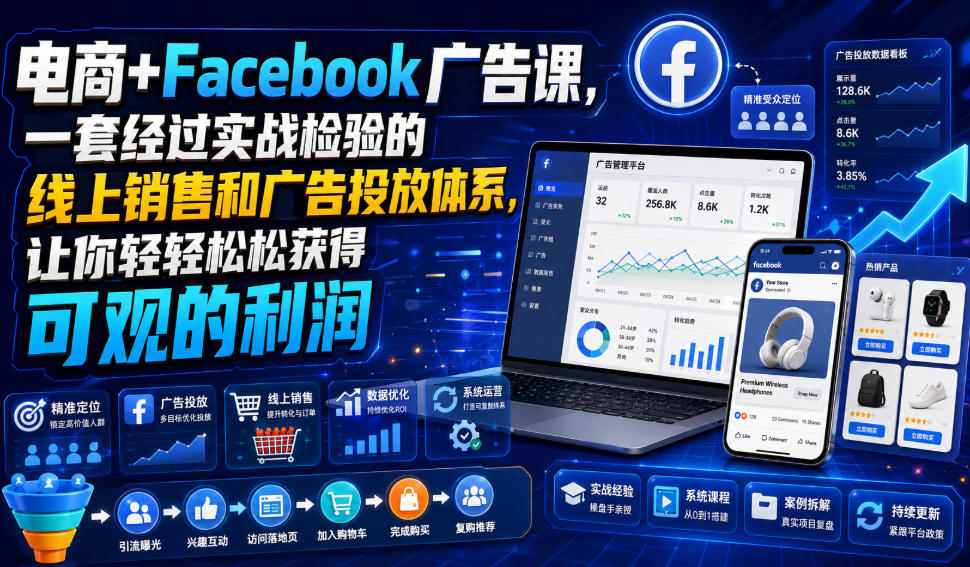 电商+Facebook广告课，一套经过实战检验的线上销售和广告投放体系，让你轻轻松松获得可观的利润【原创双语字幕】-天韵资源网