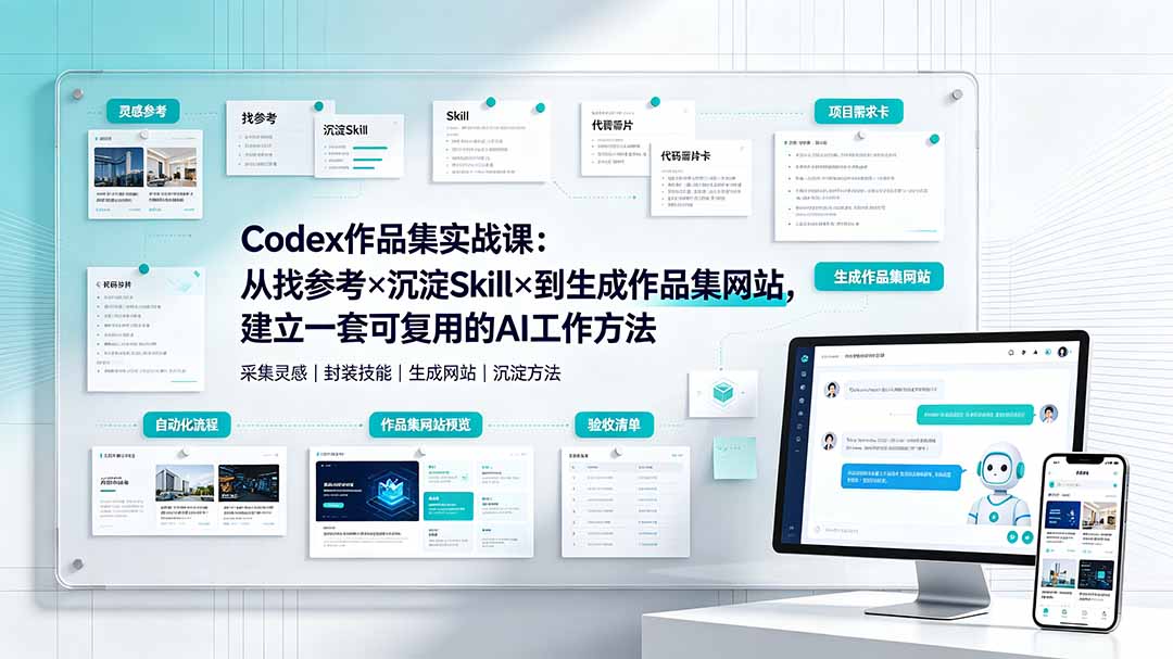 Codex作品集实战课:从找参考×沉淀Skill×到生成作品集网站,建立一套可复用的AI工作方法-天韵资源网