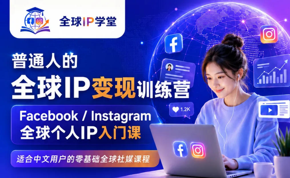 普通人的全球IP变现训练营，Facebook/Instagram全球个人IP入门课，零基础全球社媒课程-天韵资源网
