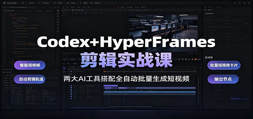 Codex+HyperFrames剪辑实战课：两大AI工具搭配全自动批量生成短视频-天韵资源网
