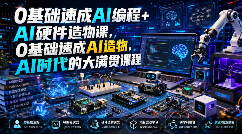 0基础速成AI编程+AI硬件造物课，0基础速成AI造物，AI时代的大满贯课程-天韵资源网
