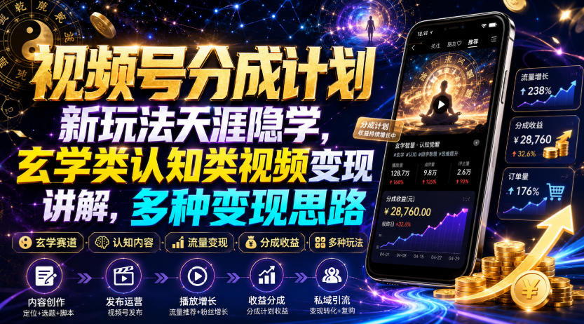 视频号分成计划新玩法天涯隐学，玄学类认知类视频变现讲解，多种变现思路-天韵资源网