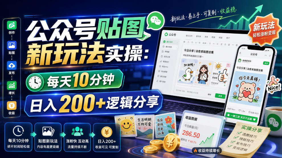 公众号贴图新玩法实操，每天10分钟，日入200+逻辑分享-天韵资源网