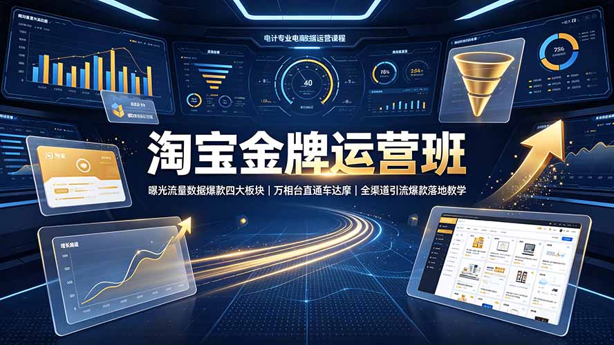淘宝金牌运营班-7月:曝光流量数据爆款四大板块|万相台直通车达摩|全渠道引流爆款落地教学-天韵资源网