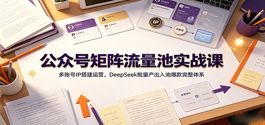 公众号矩阵流量池实战课：多账号IP搭建运营，DeepSeek批量产出入池爆款完整体系-天韵资源网