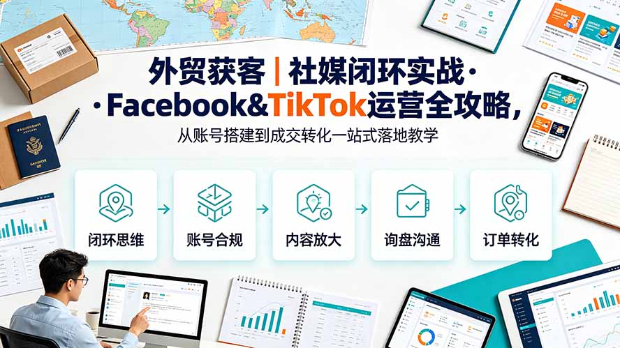 外贸获客｜社媒闭环实战·Facebook&TikTok运营全攻略，从账号搭建到成交转化一站式落地教学-天韵资源网