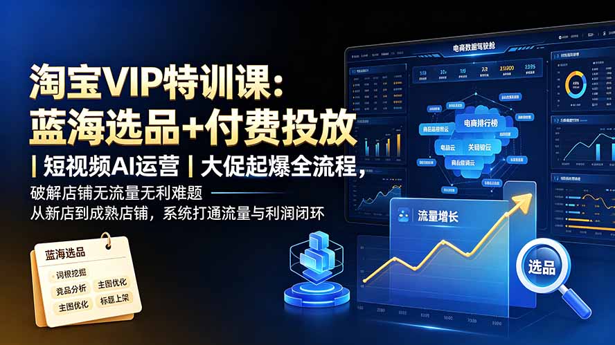 淘宝VIP特训课-更新：蓝海选品+付费投放｜短视频AI运营｜大促起爆全流程，破解店铺无流量无利润难题-天韵资源网