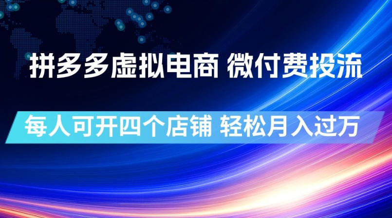 拼多多虚拟电商,微付费投流玩法,每人可开四个店,轻松月入过1W【揭秘】-天韵资源网