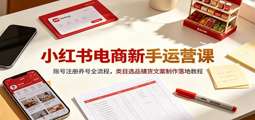 小红书电商新手运营课：账号注册养号全流程，类目选品铺货文案制作落地教程-天韵资源网
