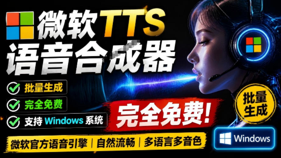 微软TTS免费语音配音生成器,完全免费,支持多语音、多音色选择,Windows系统专用TTS语音合成器-天韵资源网