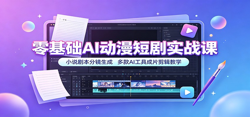 零基础AI动漫短剧实战课：小说剧本分镜生成，多款AI工具成片剪辑教学-天韵资源网