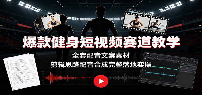 爆款健身短视频赛道教学：全套配音文案素材，剪辑思路配音合成完整落地实操-天韵资源网