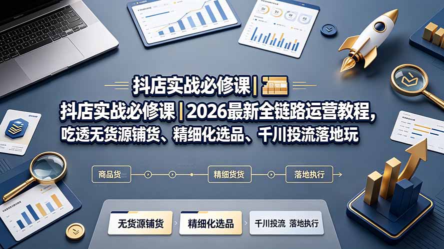 抖店实战必修课｜2026最新全链路运营教程，吃透无货源铺货、精细化选品、千川投流落地玩法-天韵资源网