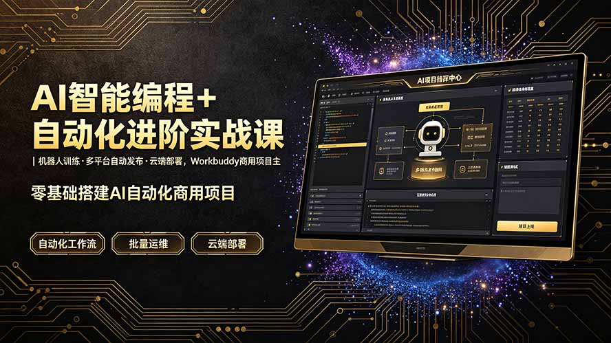 AI智能编程+自动化进阶实战课｜机器人训练·多平台自动发布·云端部署，Workbuddy商用项目全流程教学-天韵资源网