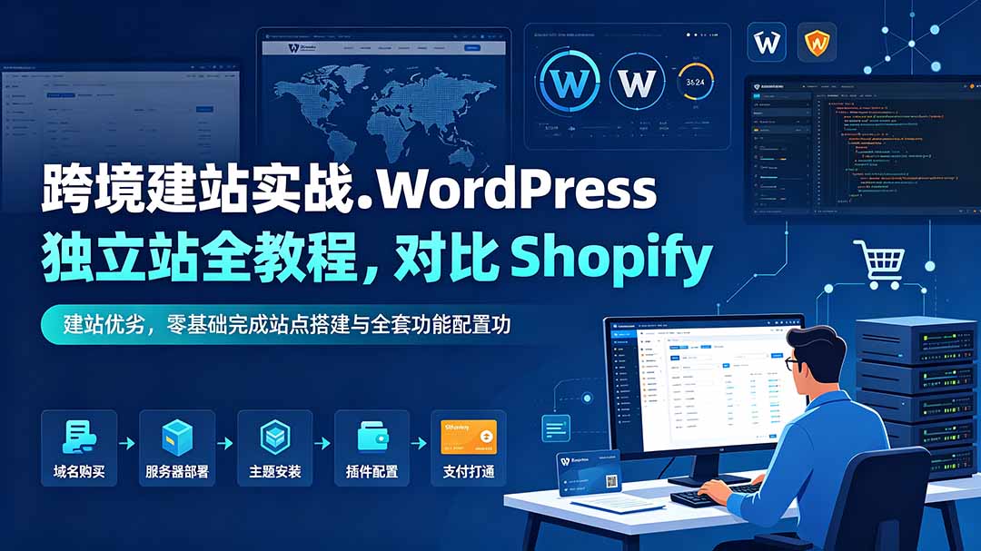 跨境建站实战：WordPress 独立站全教程，对比 Shopify 建站优劣，零基础完成站点搭建与全套功能配置-天韵资源网