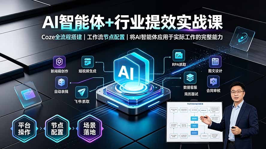 AI智能体+行业提效实战课·Coze全流程搭建｜工作流节点配置｜将AI智能体应用于实际工作的完整能力-天韵资源网