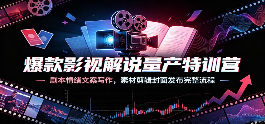爆款影视解说量产特训营：剧本情绪文案写作，素材剪辑封面发布完整流程-天韵资源网