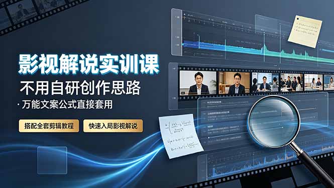影视解说实训课：不用自研创作思路，万能文案公式直接套用，搭配全套剪辑教程，快速入局影视解说-天韵资源网