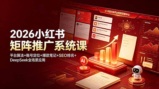 2026小红书矩阵推广系统课：平台算法+账号定位+爆款笔记+SEO排名+DeepSeek全场景应用-天韵资源网