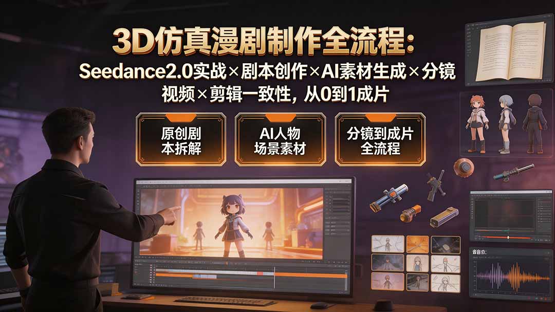3D仿真漫剧制作全流程：Seedance2.0实战×剧本创作×AI素材生成×分镜视频×剪辑一致性，从0到1成片-天韵资源网