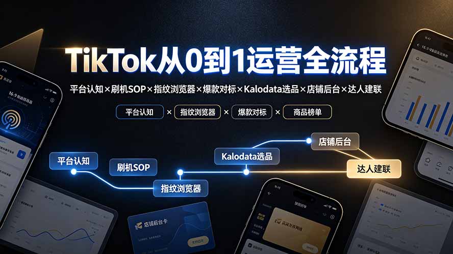 TikTok从0到1运营全流程：平台认知×刷机SOP×指纹浏览器×爆款对标×Kalodata选品×店铺后台×达人建联-天韵资源网