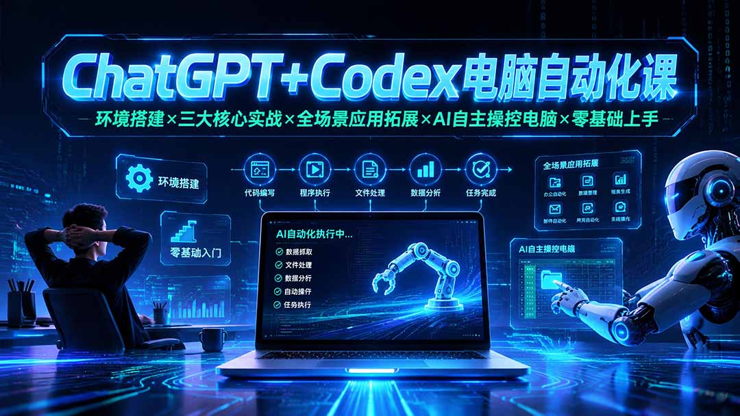 ChatGPT+Codex电脑自动化课：环境搭建×三大核心实战×全场景应用拓展×AI自主操控电脑×零基础上手-天韵资源网