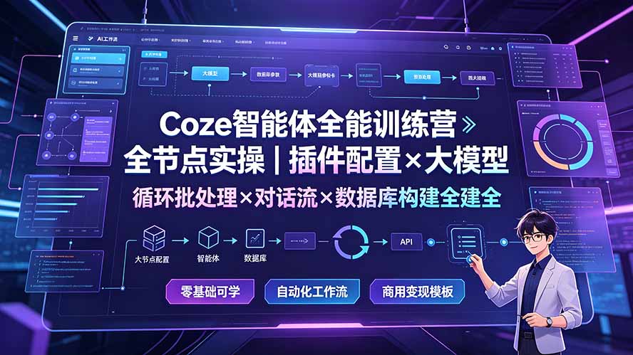 Coze智能体全能训练营：全节点实操｜插件配置×大模型×循环批处理×对话流×数据库构建全教学-天韵资源网