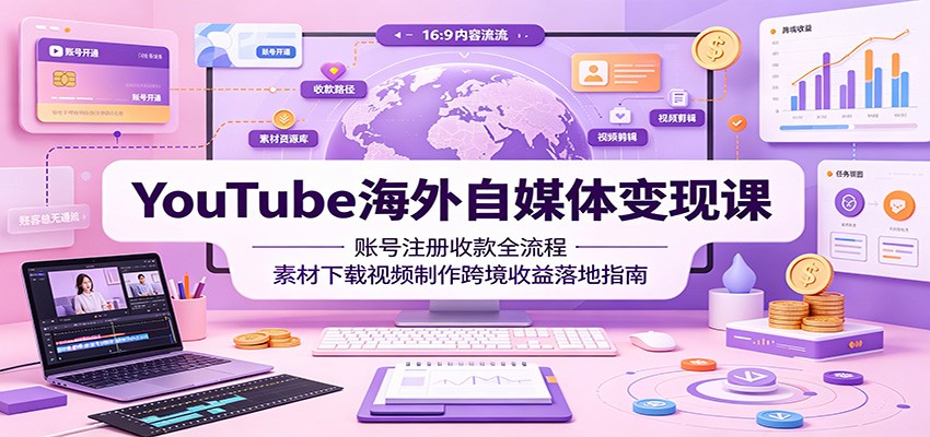YouTube海外自媒体变现课：账号注册收款全流程，素材下载视频制作跨境收益落地指南-天韵资源网