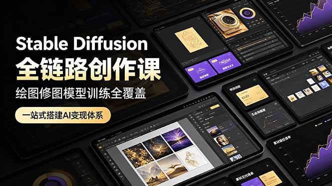 Stable Diffusion全链路创作课，绘图修图模型训练全覆盖，一站式搭建AI变现体系-天韵资源网
