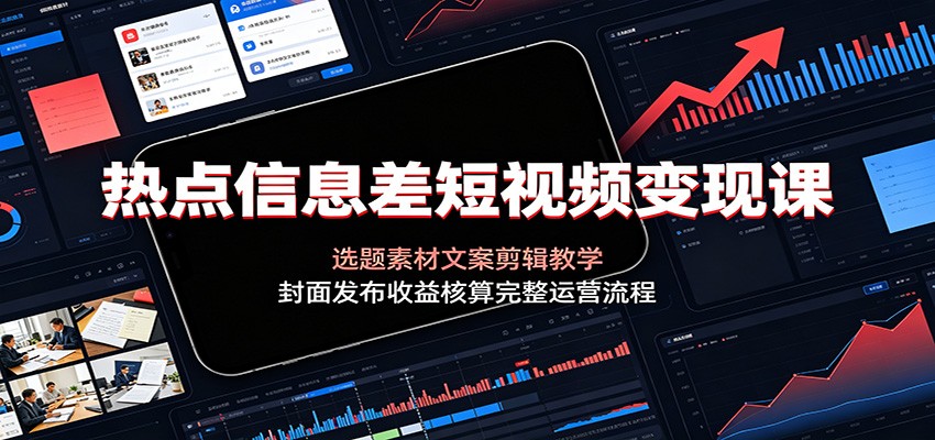热点信息差短视频变现课：选题素材文案剪辑教学，封面发布收益核算完整运营流程-天韵资源网