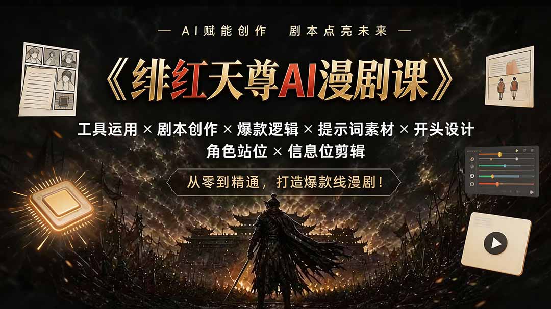 绯红天尊AI漫剧课｜工具运用×剧本创作×爆款逻辑×提示词素材×开头设计×角色站位×信息位剪辑-天韵资源网