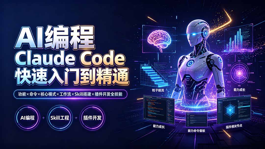 AI编程 Claude Code快速入门到精通：功能×命令×核心模式×工作流×Skill搭建×插件开发全技能-天韵资源网