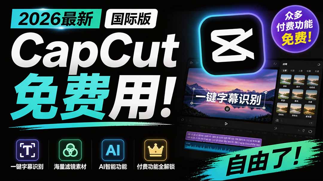 2026最新国际版剪映！CapCut 众多付费功能免费用，一键字幕识别 / 滤镜素材 / AI智能功能自由了 CapCut-天韵资源网