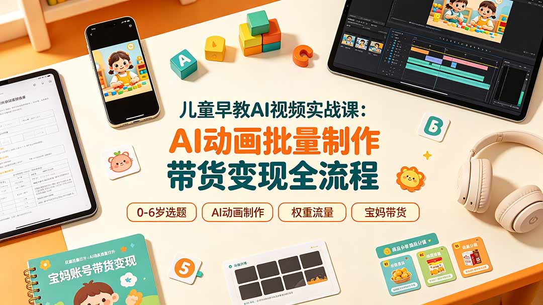 儿童早教AI视频实战课：0-6岁认知选题｜AI动画批量制作｜权重流量拉升｜宝妈账号带货变现全流程-天韵资源网
