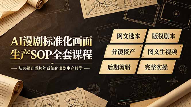 AI漫剧标准化画面生产SOP全套课程，网文选本版权剧本分镜资产全覆盖，图文生视频后期剪辑完整实操教学-天韵资源网