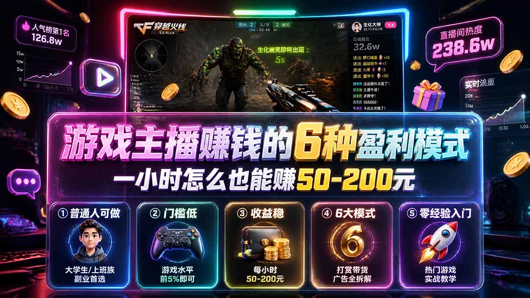 付费文章：游戏主播赚钱的6种盈利模式，一小时怎么也能赚50-200元-天韵资源网