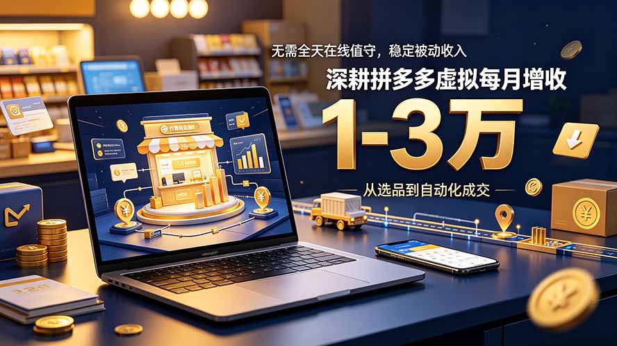 无需全天在线值守，稳定被动收入，深耕拼多多虚拟每月增收 1-3 万-天韵资源网