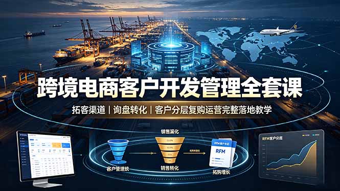 跨境电商客户开发管理全套课·拓客渠道｜询盘转化｜客户分层复购运营完整落地教学-天韵资源网