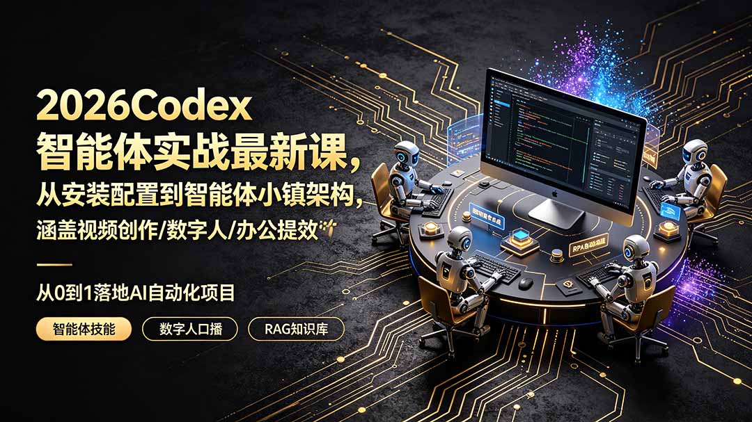 2026Codex智能体实战最新课，从安装配置到智能体小镇架构，涵盖视频创作/数字人/办公提效全技能-天韵资源网