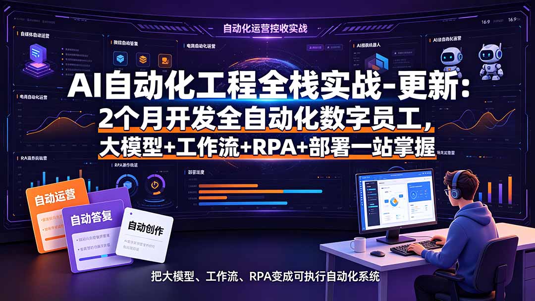 AI自动化工程全栈实战-更新：2个月开发全自动化数字员工，大模型+工作流+RPA+部署一站式掌握-天韵资源网