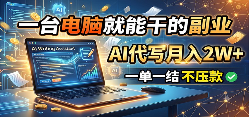 一台电脑就能干的副业,AI代写月入2W+,一单一结不压款-天韵资源网